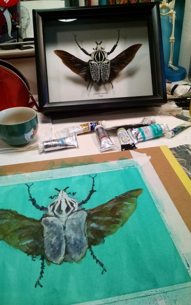 In Progress Goliath Beetle painting