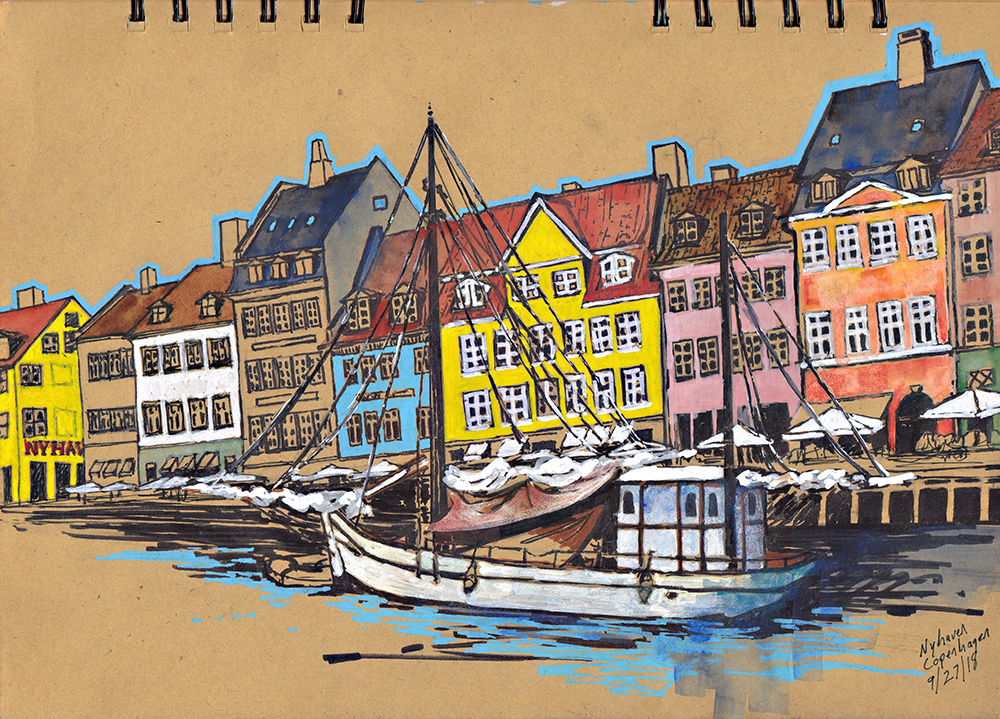 Nyhaven Sketching Architecture Design Copenhagen Denmark Art Culture Urban Planning Sustainability Sketchbook